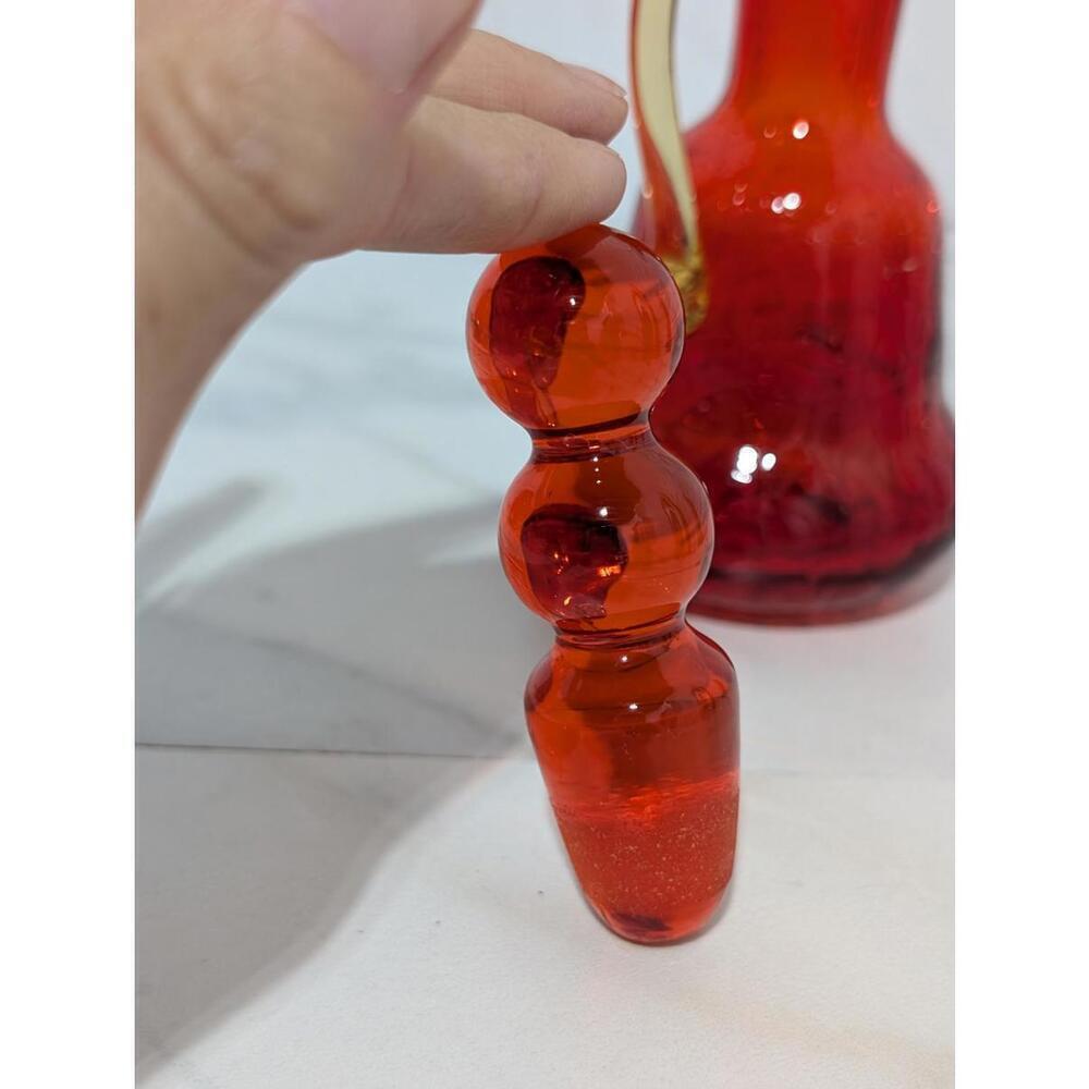 Vintage Red Crackle Glass Cruet Sized Decanter W/Stopper - Picture 2 of 9